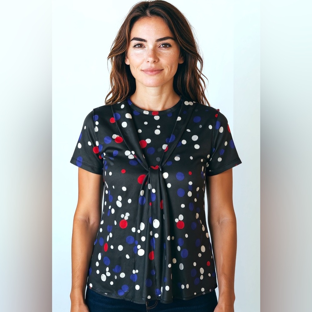 Nine West Polka Dot Women’s Sleeveless Top Black Red White Size Large Poly/Rayon